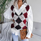 V Neck Loose Square Print Sleeveless Women's Sweater Knitted Vest