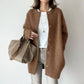 Round Neck Solid Color Loose Middle Length Women Cardigan Sweater