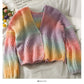 Single-Breasted Tie-Dye Regular V-Neck Women's Cardigan Sweater