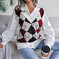 V Neck Loose Square Print Sleeveless Women's Sweater Knitted Vest