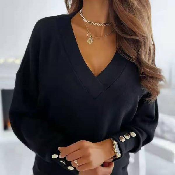 V Neck Long Sleeve Loose Women's Sweater