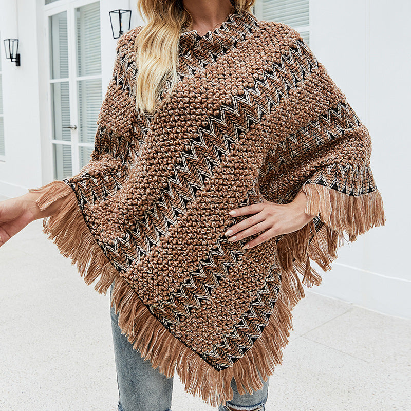 Tassel Decor Patchwork Wrapped Thin Mid-Length Women's Sweater