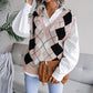 V Neck Loose Square Print Sleeveless Women's Sweater Knitted Vest