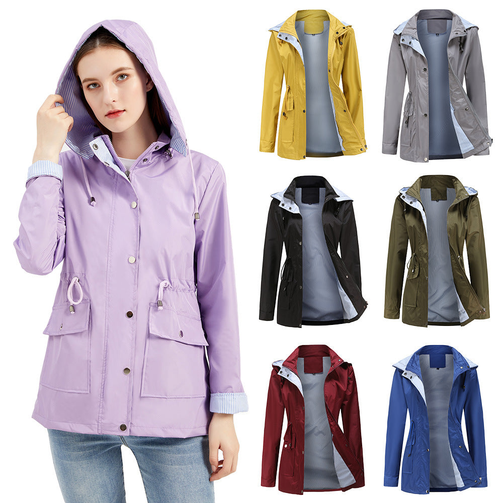 Women's Light Rain Jacket Striped Climbing Raincoats Windbreaker