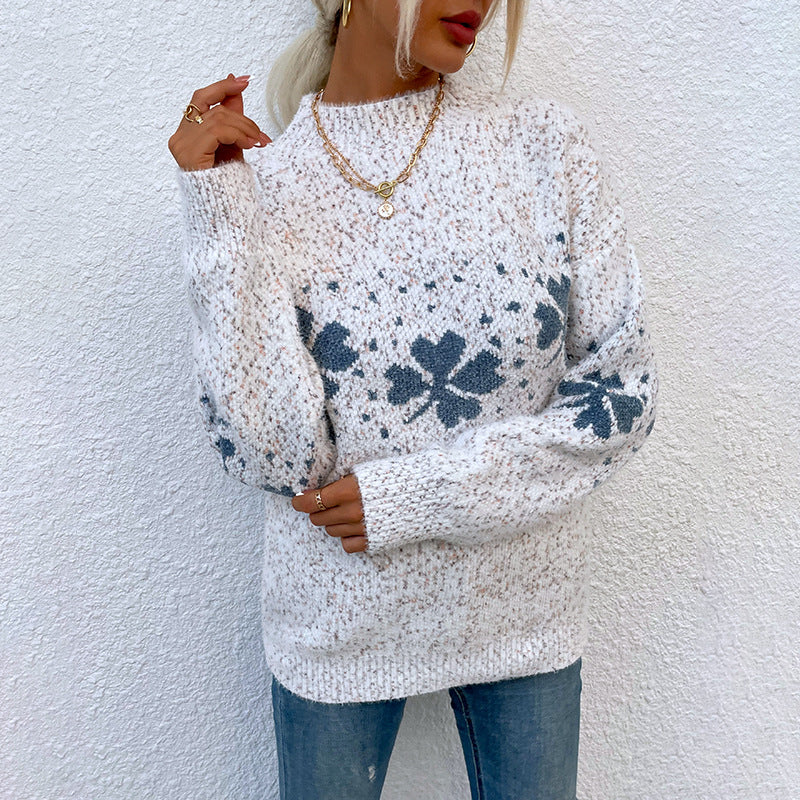 Thread Half High Collar Snowflake Long Sleeve Women's Sweater