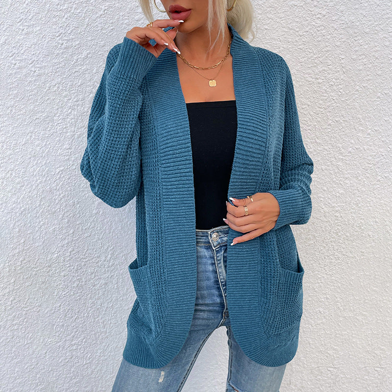 Middle Length Wrapped Women Cardigan Sweater With Pocket