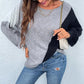Scoop Thin Color Block Loose Spring Women's Sweater