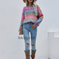 Pullover Striped Round Neck Knit Loose Plus Size Rainbow Ladies Sweater