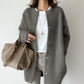 Round Neck Solid Color Loose Middle Length Women Cardigan Sweater