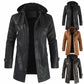 Embossed Leather Plain Mid-Length Hooded Winter Men's Leather Jacket