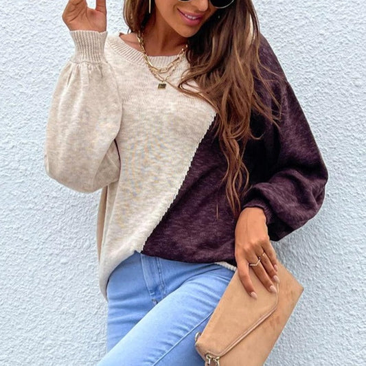 Scoop Thin Color Block Loose Spring Women's Sweater