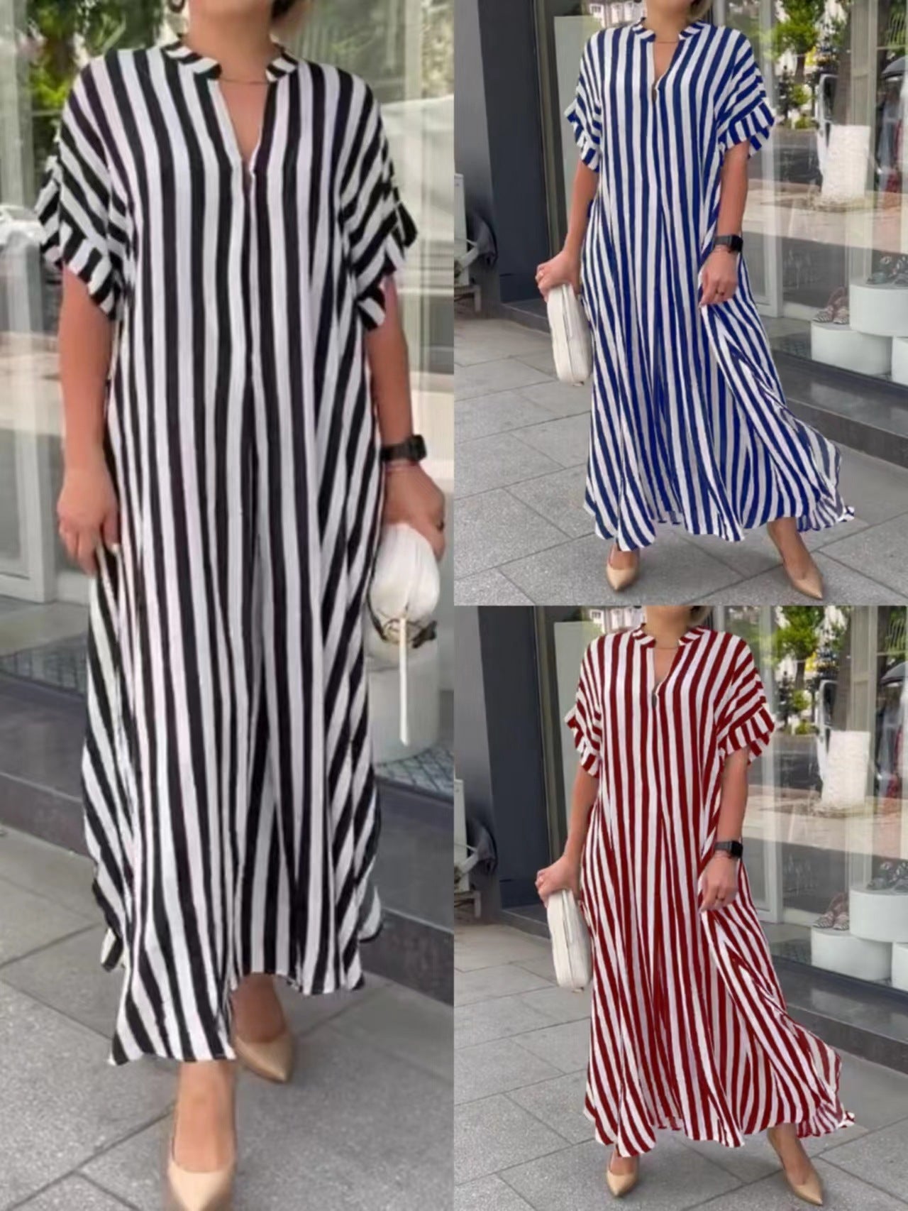 Women's V-Neck Striped Print Dress LAST DAY 50% OFF