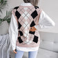 V Neck Loose Square Print Sleeveless Women's Sweater Knitted Vest