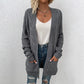 Plain Loose Pocket Mid-Length Fall Casual Women's Cardigan Sweater