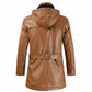 Embossed Leather Plain Mid-Length Hooded Winter Men's Leather Jacket