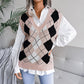 V Neck Loose Square Print Sleeveless Women's Sweater Knitted Vest