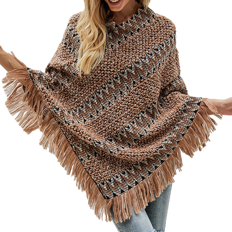 Tassel Decor Patchwork Wrapped Thin Mid-Length Women's Sweater