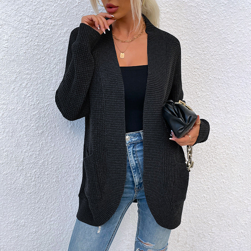 Middle Length Wrapped Women Cardigan Sweater With Pocket
