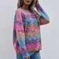 Pullover Striped Round Neck Knit Loose Plus Size Rainbow Ladies Sweater