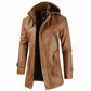 Embossed Leather Plain Mid-Length Hooded Winter Men's Leather Jacket