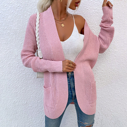 Middle Length Wrapped Women Cardigan Sweater With Pocket