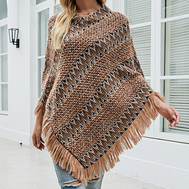 Tassel Decor Patchwork Wrapped Thin Mid-Length Women's Sweater