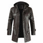 Embossed Leather Plain Mid-Length Hooded Winter Men's Leather Jacket