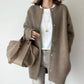 Round Neck Solid Color Loose Middle Length Women Cardigan Sweater