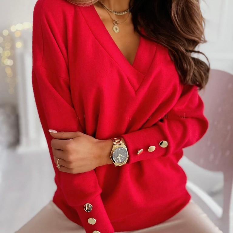 V Neck Long Sleeve Loose Women's Sweater