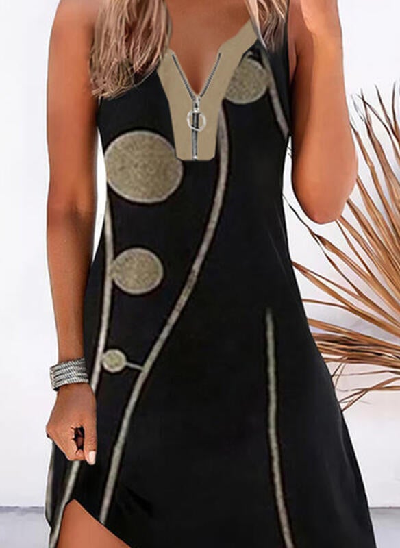 Print Sleeveless Shift Above Knee Dress