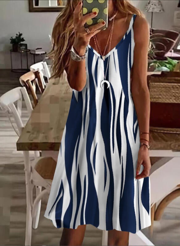 Print Sleeveless Shift Knee Length Casual Slip Dresses