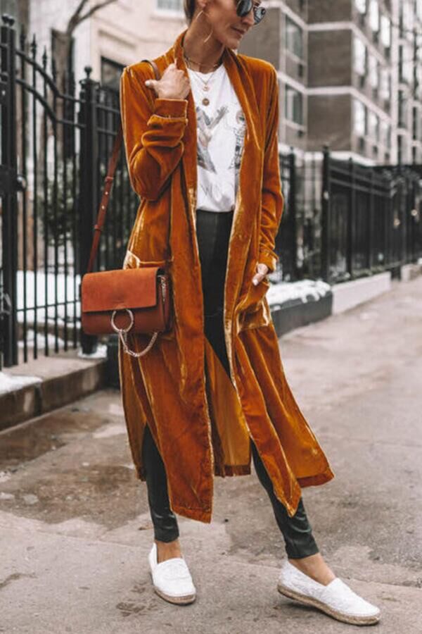 Fashion Solid Loose Long Sleeve Long Coat