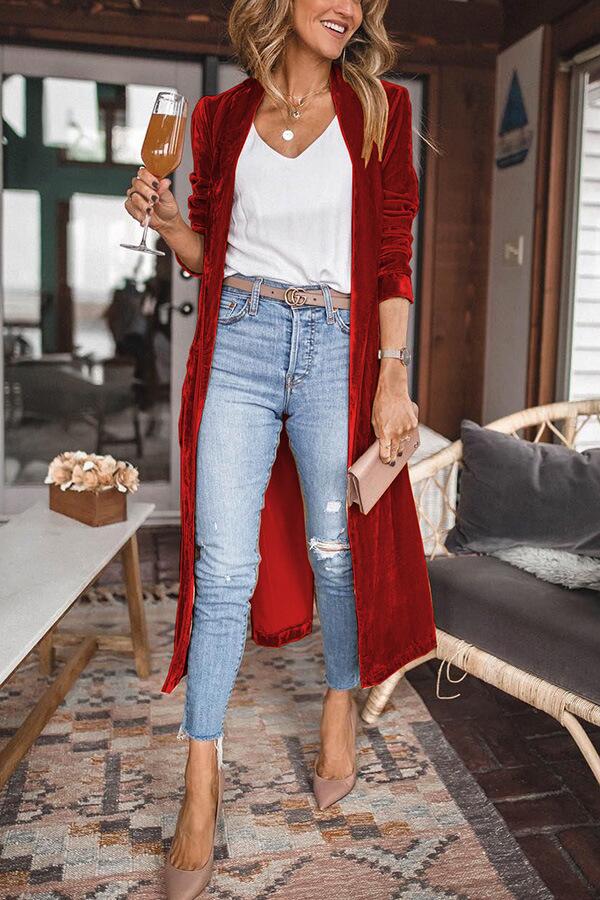 Fashion Solid Loose Long Sleeve Long Coat