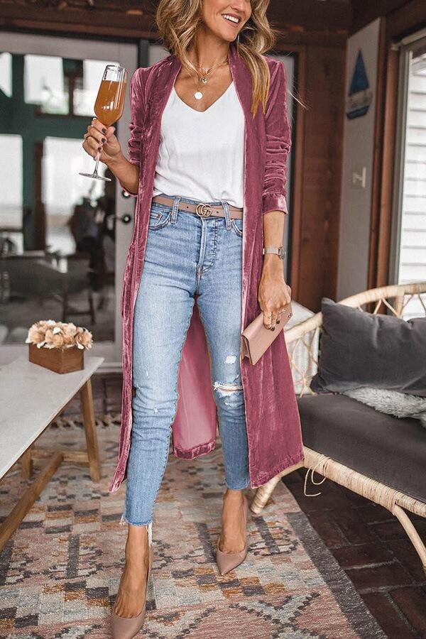 Fashion Solid Loose Long Sleeve Long Coat