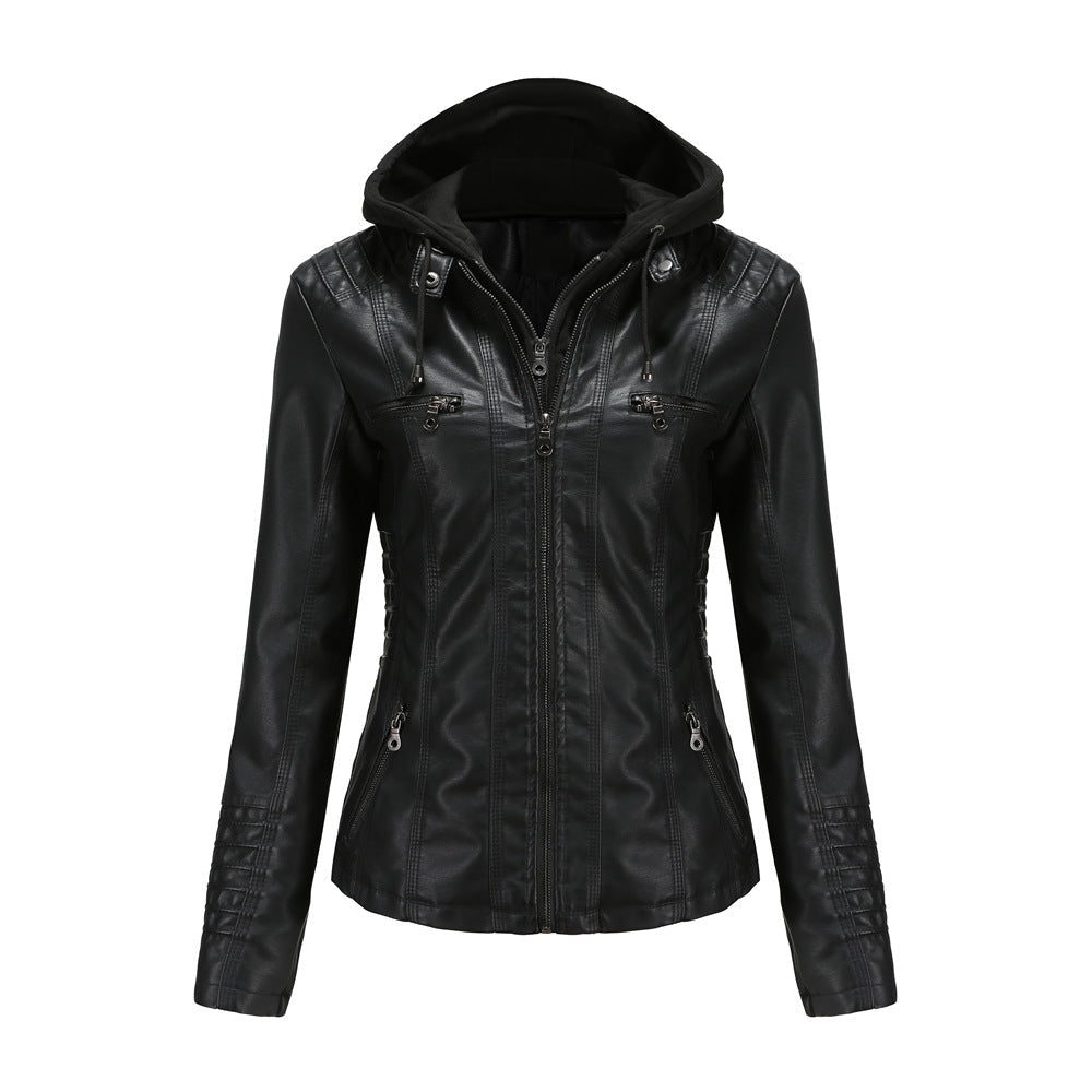 Hooded Leather Jacket Washed PU