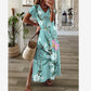 Women's Printed V-Neck Short Sleeve Long Slim Dress