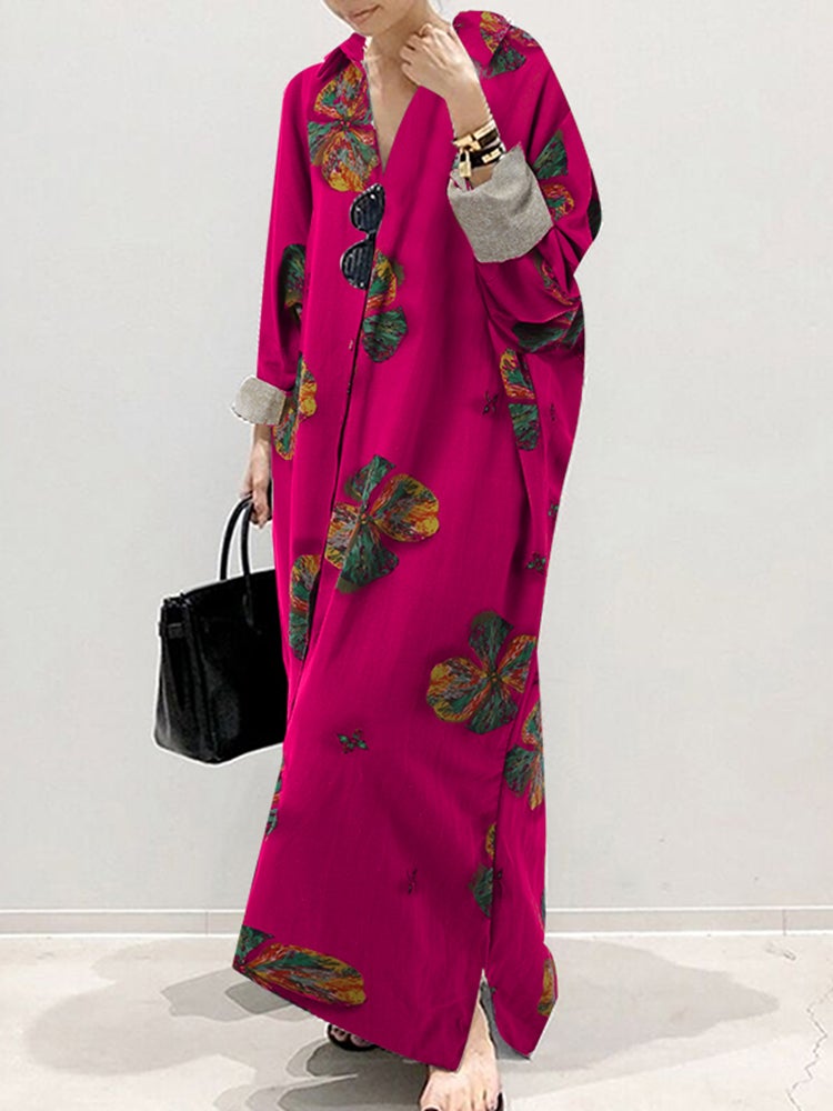 Puff Sleeve Stripe Printed Casual Maxi Dress