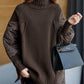 Simple Coffee Turtleneck Patchwork Loose Fall Knit sweaters