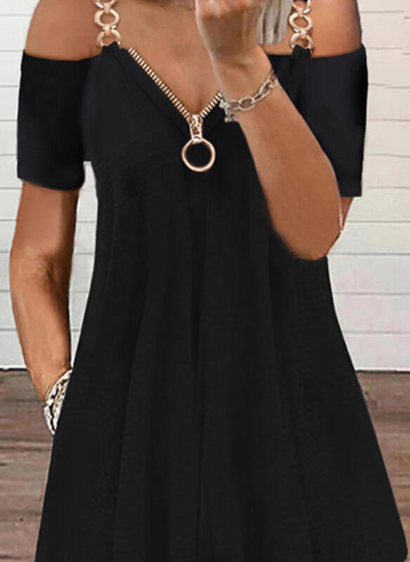 Women's Solid Short Sleeves Cold Shoulder Sleeve Mini Dresses