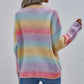 Pullover Striped Round Neck Knit Loose Plus Size Rainbow Ladies Sweater