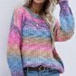 Pullover Striped Round Neck Knit Loose Plus Size Rainbow Ladies Sweater