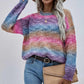 Pullover Striped Round Neck Knit Loose Plus Size Rainbow Ladies Sweater