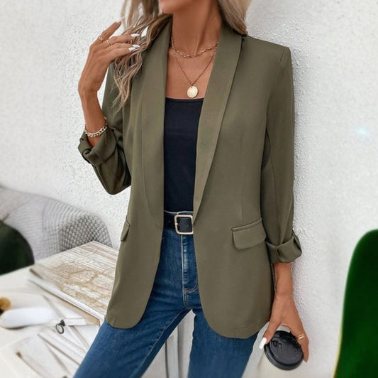 Army Green Long Sleeve Plain Outerwear