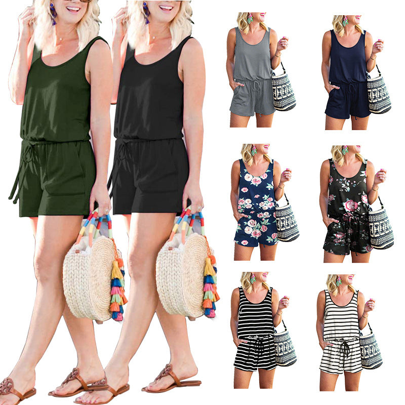 New Solid Summer Sleeveless Playsuit For Women