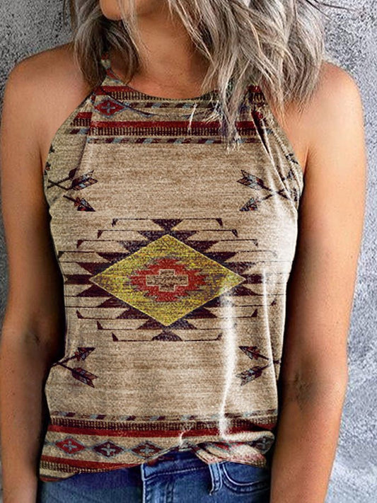 Vintage Print Sleeveless Tank Top