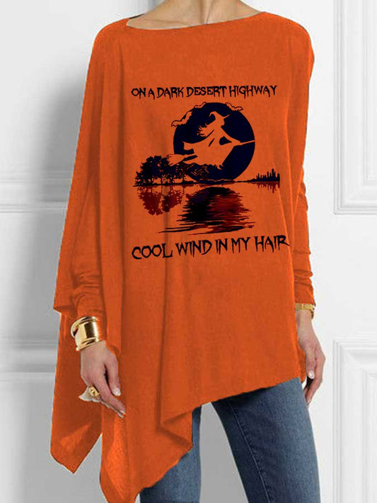 Women's ON A DARK DESERT HIGHWAY COOL WIND IN MY HAIR Halloween Graphic Casual Irregular Top
