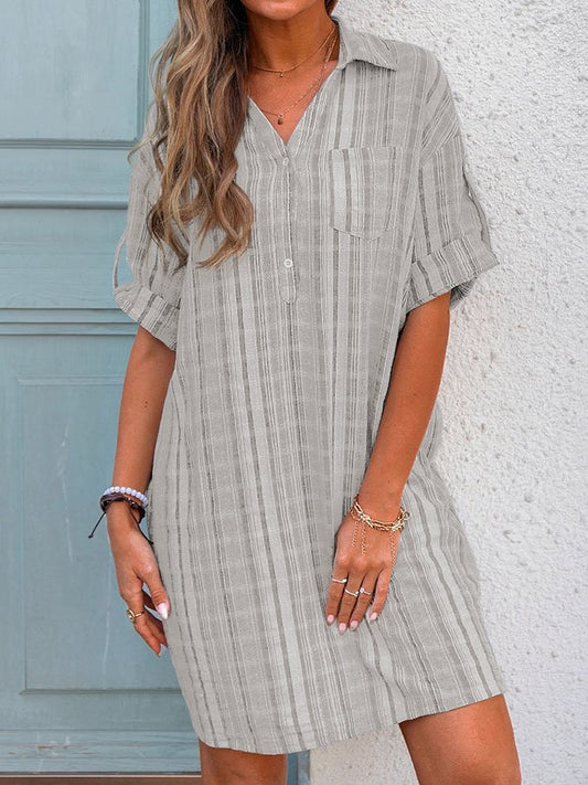 Casual Lapel Striped Dress