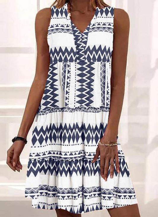 Print/Color Block Sleeveless Shift Above Knee Casual Tank Dresses