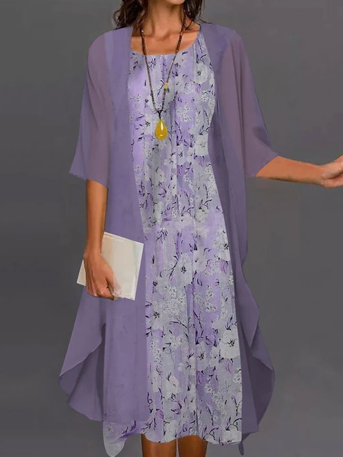 Elegant Two Piece Chiffon Print Dress