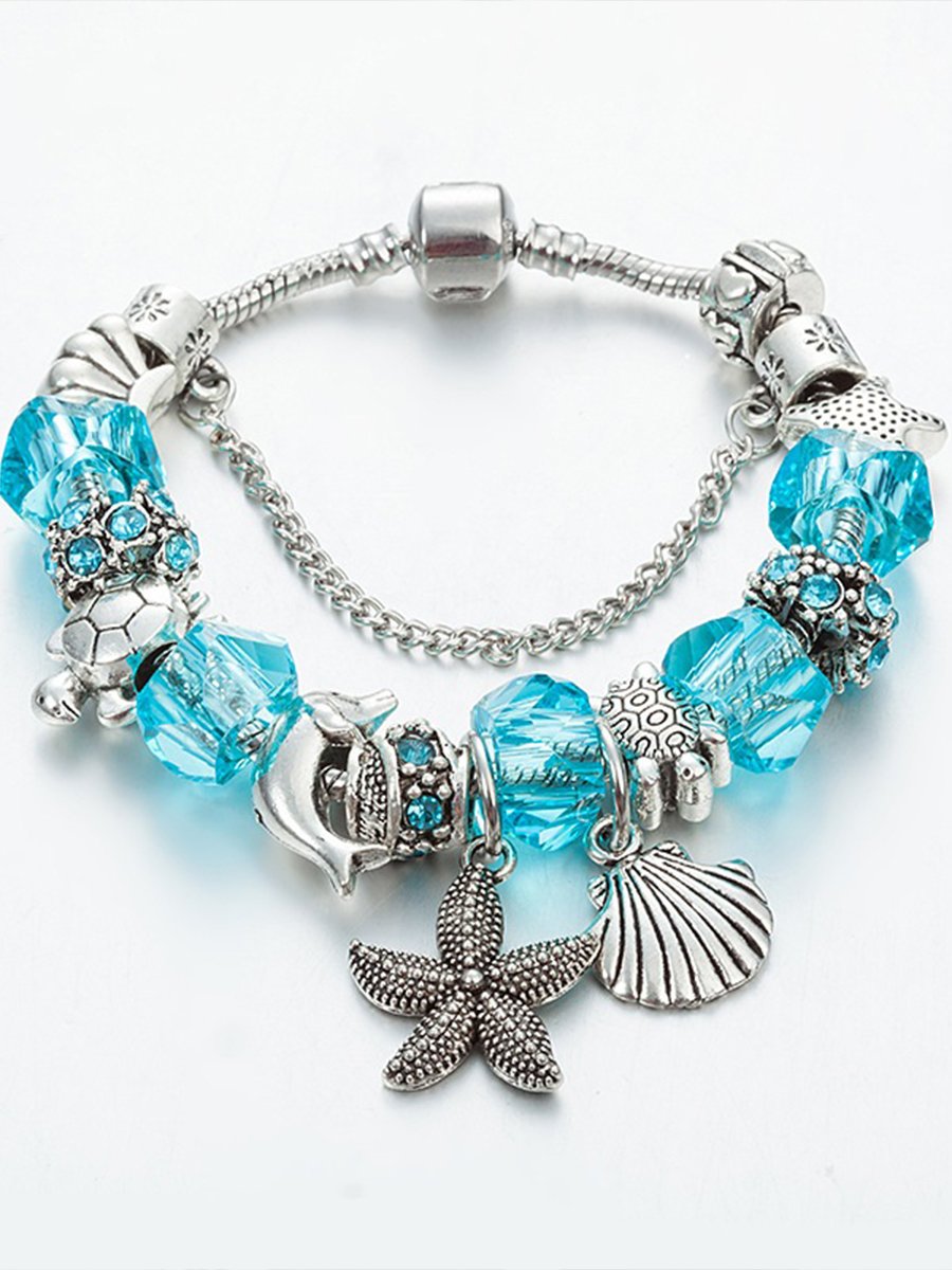 Women's Vacation Style Fashion Turtle Dolphin Starfish Big Hole Beaded DIY Bracelet